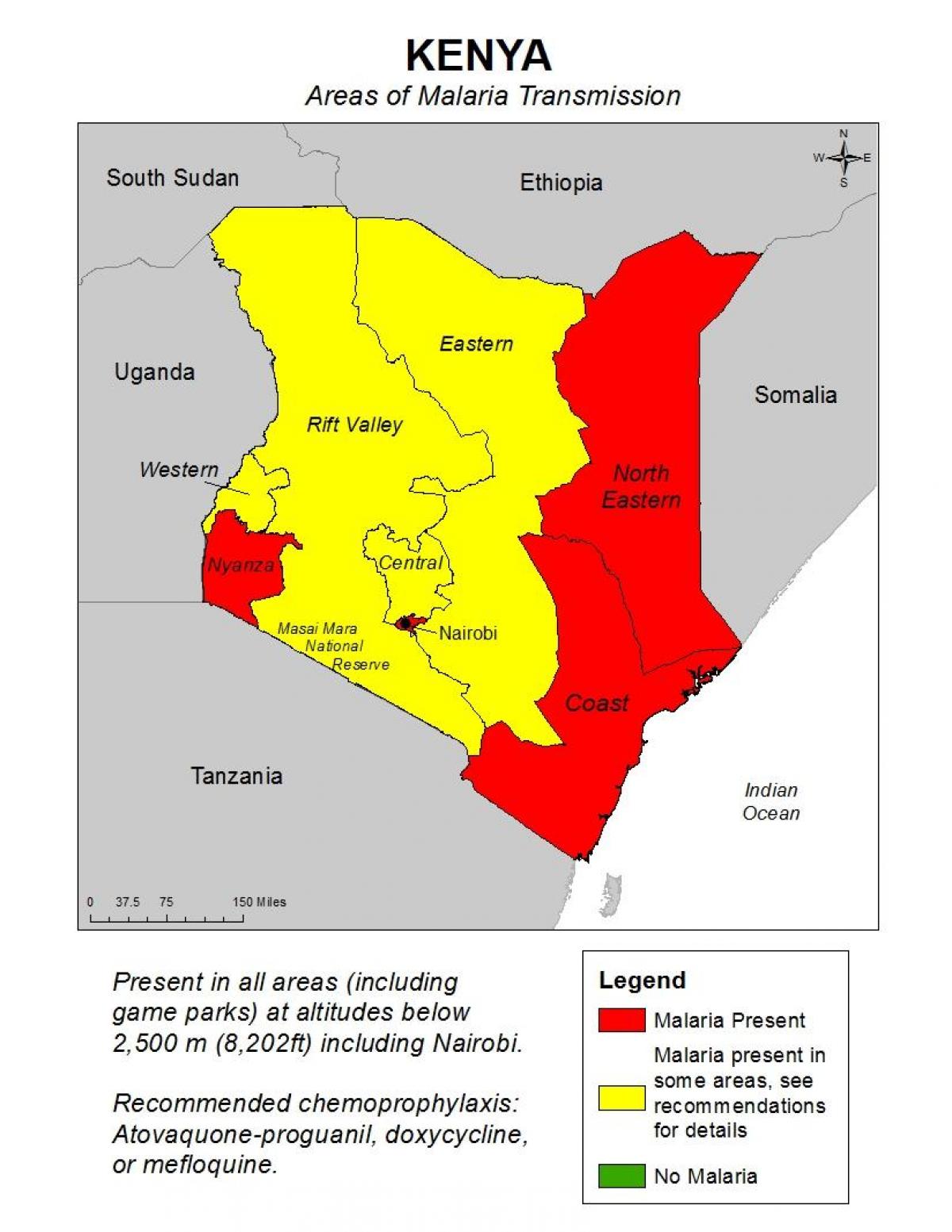 mapa Kenii malarią