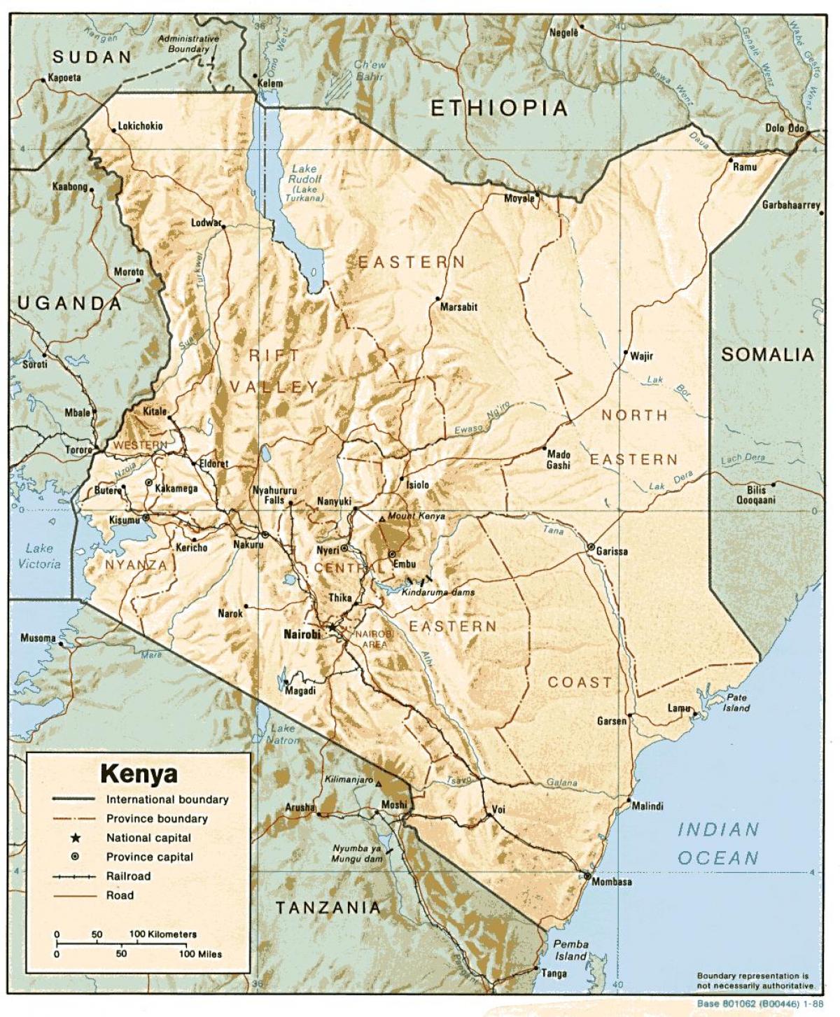 mapa Kenii, ze wskazaniem głównych miast