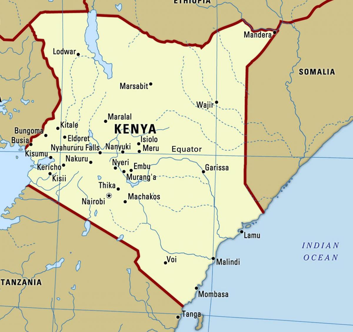 mapa Kenii z miastami