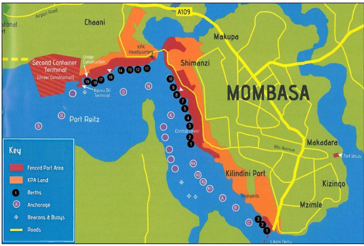 mapa mombasa w Kenii