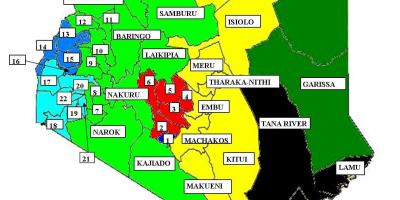 Mapa z 47 powiatów Kenii 
