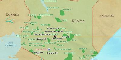 Mapa Kenii parki narodowe i rezerwaty przyrody