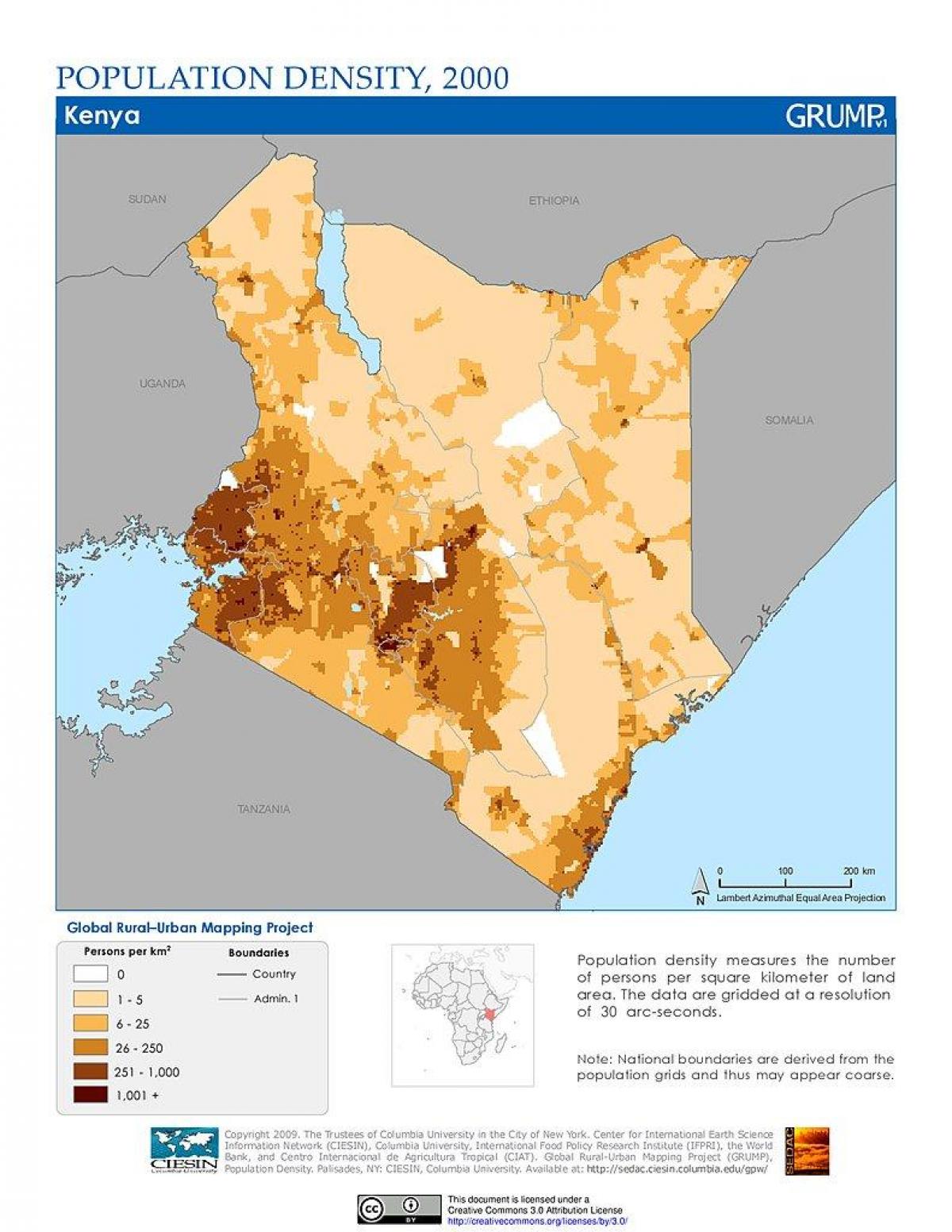 Kenia mapę gęstości zaludnienia 