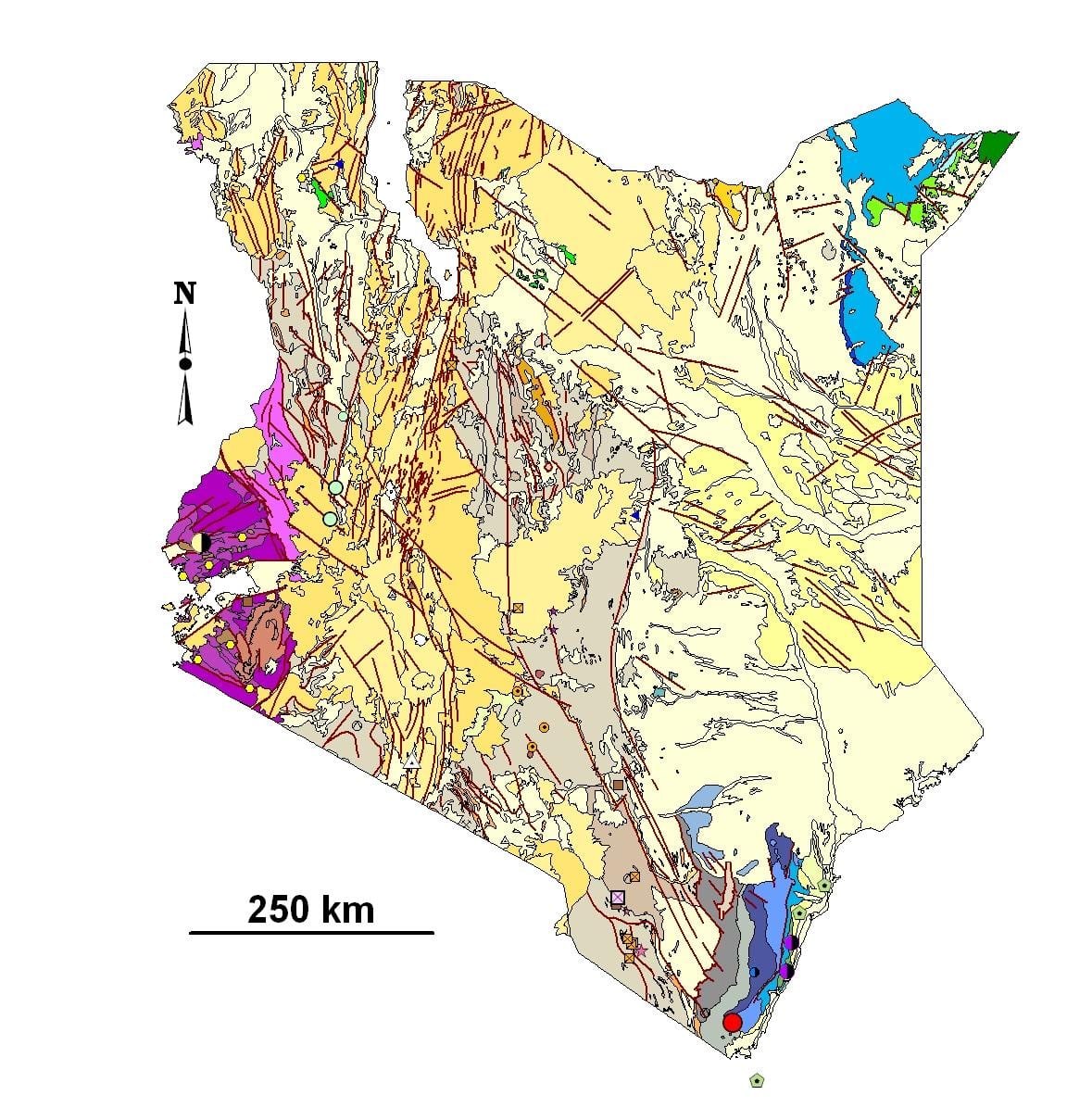 mapa Kenii minerałów