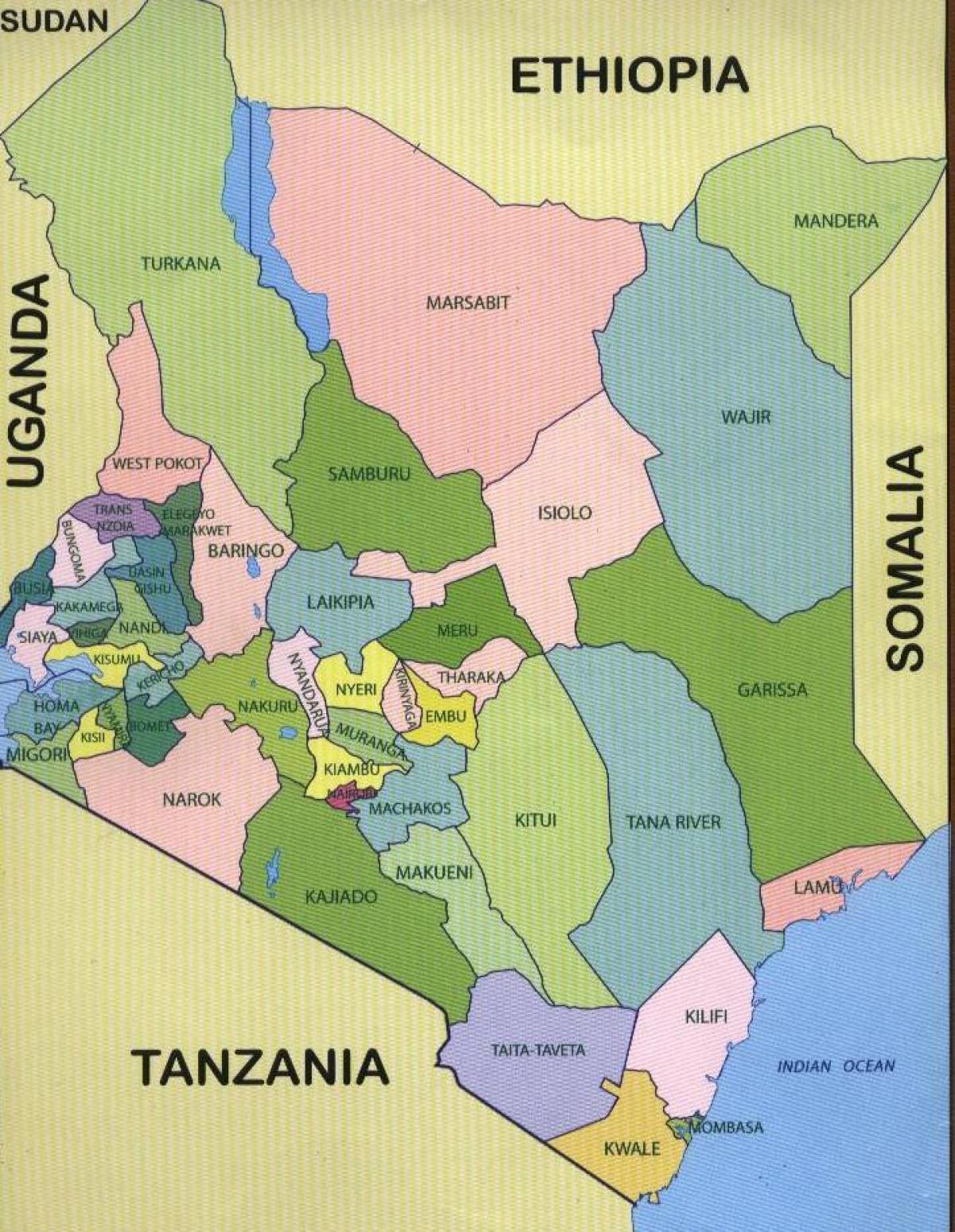 okręgach Kenii na mapie