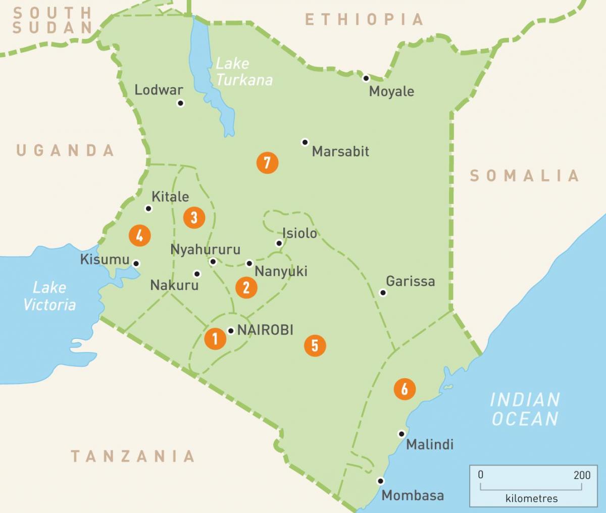 mapa Kenii pokazuje prowincjach